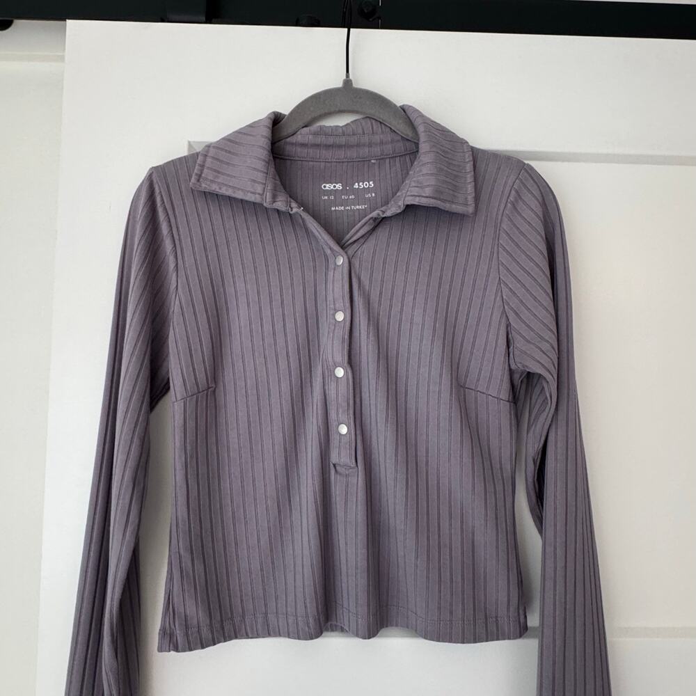 ASOS 4504 ribbed long sleeve polo dusty lavendar 8